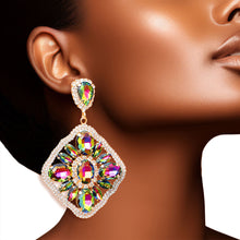Load image into Gallery viewer, Pink Green Glass Crystal Diamond Earrings
