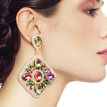 Load image into Gallery viewer, Pink Green Glass Crystal Diamond Earrings
