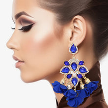Load image into Gallery viewer, Dangle Royal Blue Crystal Petal Tassel Earrings
