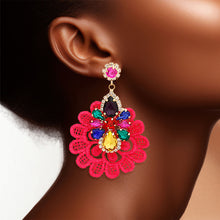Load image into Gallery viewer, Pink Fabric Lace Crystal Earrings
