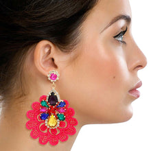 Load image into Gallery viewer, Pink Fabric Lace Crystal Earrings
