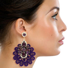 Load image into Gallery viewer, Purple Fabric Lace Crystal Earrings
