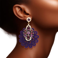 Load image into Gallery viewer, Purple Fabric Lace Crystal Earrings
