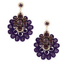 Load image into Gallery viewer, Purple Fabric Lace Crystal Earrings
