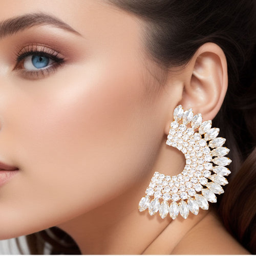 Studs Gold Crystal Semi Circle Luminous Earrings