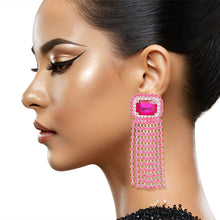 Load image into Gallery viewer, Fringe Fuchsia Radiant Cut Crystal Earrings Women
