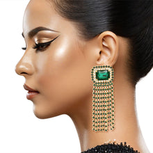 Load image into Gallery viewer, Fringe Emerald Radiant Cut Crystal Earrings Women
