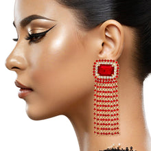 Load image into Gallery viewer, Fringe Red Radiant Cut Crystal Earrings Women
