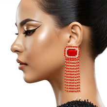 Load image into Gallery viewer, Fringe Red Radiant Cut Crystal Earrings Women
