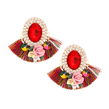 Load image into Gallery viewer, Studs Multicolor Crystal Fan Tassel Floral Earrings
