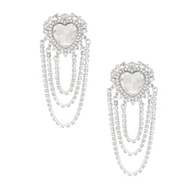 Load image into Gallery viewer, Dangle Silver Crystal Heart Cascade Earrings
