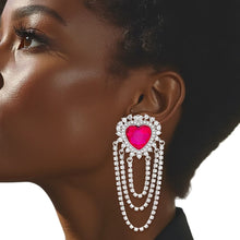 Load image into Gallery viewer, Dangle Fuchsia Crystal Heart Cascade Earrings
