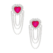 Load image into Gallery viewer, Dangle Fuchsia Crystal Heart Cascade Earrings
