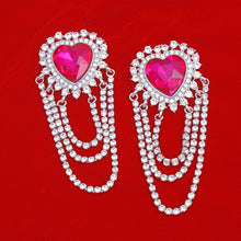 Load image into Gallery viewer, Dangle Fuchsia Crystal Heart Cascade Earrings
