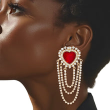 Load image into Gallery viewer, Dangle Red Crystal Heart Cascade Earrings
