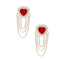 Load image into Gallery viewer, Dangle Red Crystal Heart Cascade Earrings

