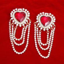 Load image into Gallery viewer, Dangle Red Crystal Heart Cascade Earrings
