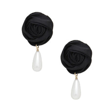 Load image into Gallery viewer, Stud Black Rose White Pearl Teardrop Earrings
