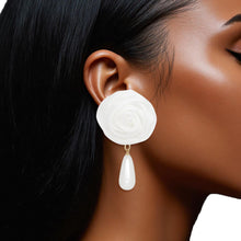 Load image into Gallery viewer, Stud White Rose White Pearl Teardrop Earrings
