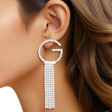 Load image into Gallery viewer, Tassel Silver G Rhinestone Fringe Earrings Women
