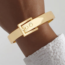 Load image into Gallery viewer, Bangle Gold Belt Buckle Contemporary Bracelet
