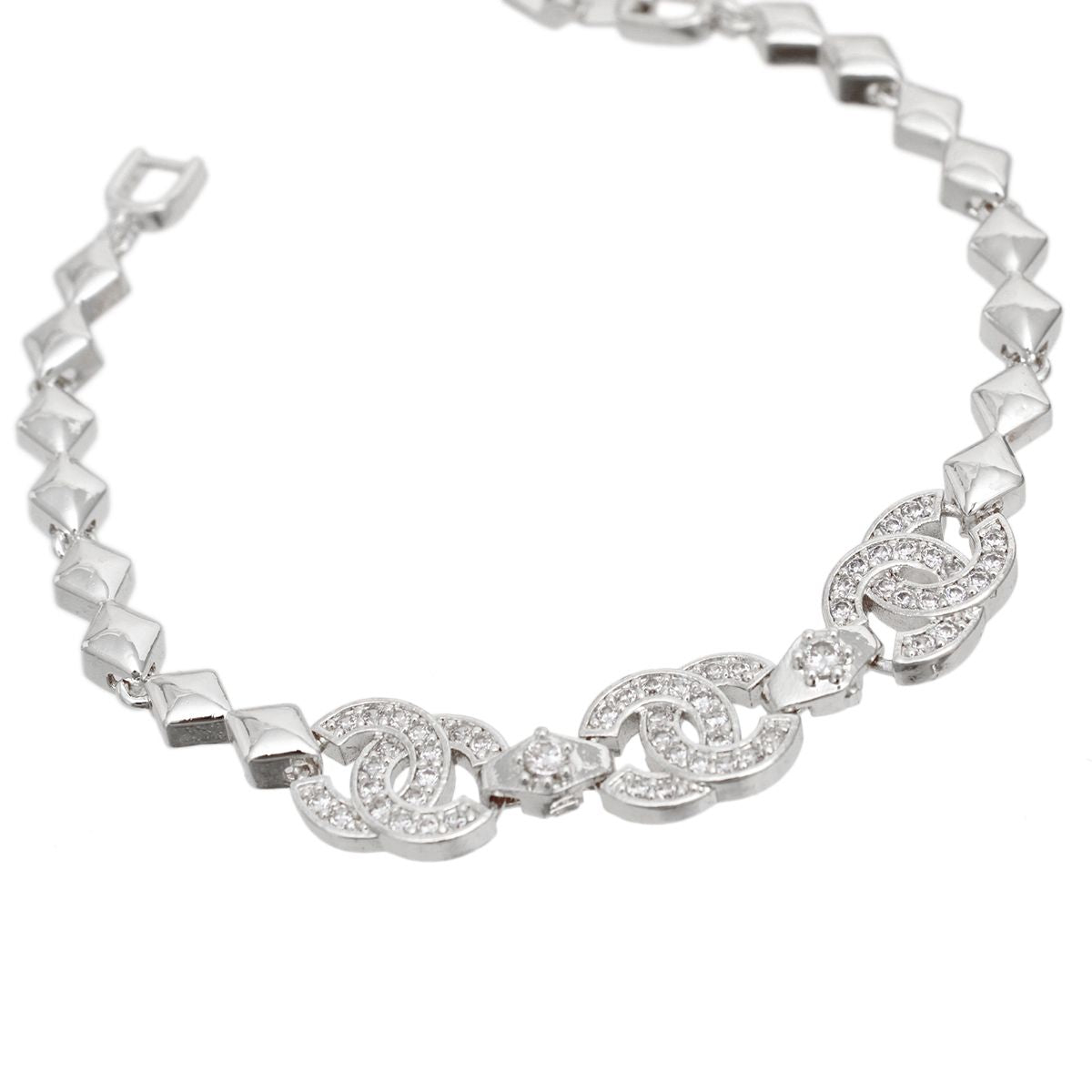 Tennis Bracelet Silver Brass CZ Link CC Chain