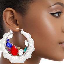 Load image into Gallery viewer, Hoops Silver Bamboo Radiant Crystal Earrings
