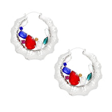 Load image into Gallery viewer, Hoops Silver Bamboo Radiant Crystal Earrings
