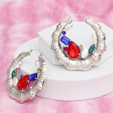 Load image into Gallery viewer, Hoops Silver Bamboo Radiant Crystal Earrings
