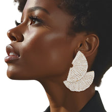 Load image into Gallery viewer, Stud 1920s Gold Ruffle Fan Rhinestone Earrings
