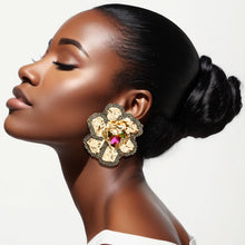 Load image into Gallery viewer, Stud Glamorous Crystal Gold 3D Flower Earrings
