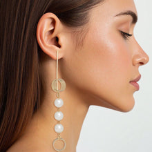 Load image into Gallery viewer, Dangle Long Geometric Gold and Pearl Earrings
