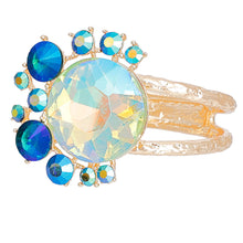 Load image into Gallery viewer, Gold Round Blue Crystals Hinge Cuff
