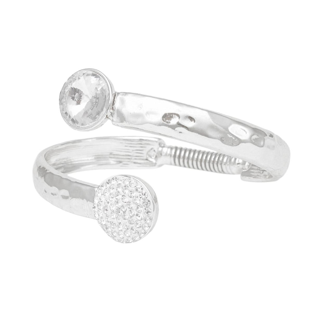 Cuff Hammered Silver Round Crystal Wrap Bracelet