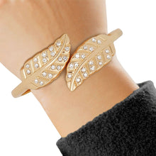 Load image into Gallery viewer, Cuff Polished Gold Rhinestone Wrap Leaf Bracelet
