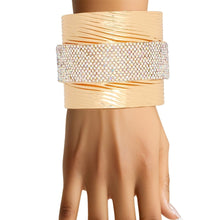 Load image into Gallery viewer, Cuff Gold Ribbed Aurbo Rhinestone Band Bracelet
