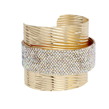 Load image into Gallery viewer, Cuff Gold Ribbed Aurbo Rhinestone Band Bracelet
