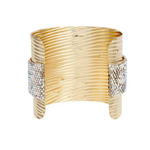 Load image into Gallery viewer, Cuff Gold Ribbed Aurbo Rhinestone Band Bracelet
