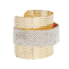Load image into Gallery viewer, Cuff Gold Ribbed Clear Rhinestone Band Bracelet

