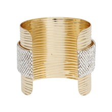 Load image into Gallery viewer, Cuff Gold Ribbed Clear Rhinestone Band Bracelet
