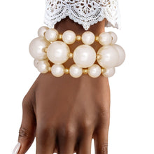 Load image into Gallery viewer, Pearl Cream Gold Contrast Stretch Bracelet Set
