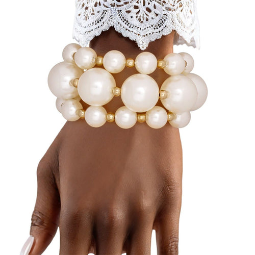 Pearl Cream Gold Contrast Stretch Bracelet Set
