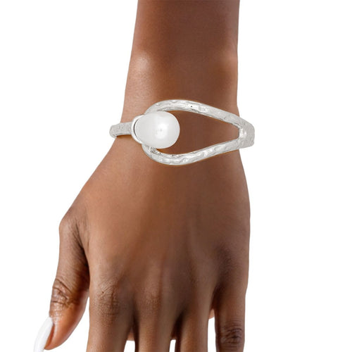 Cuff Teardrop White Pearl Silver Hinge Bracelet