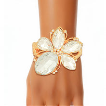 Load image into Gallery viewer, Gold Clear Crystal Flower Hinge Cuff Bangle
