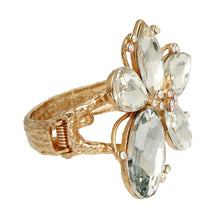 Load image into Gallery viewer, Gold Clear Crystal Flower Hinge Cuff Bangle
