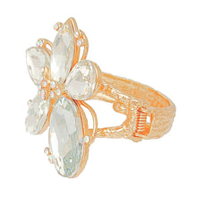 Load image into Gallery viewer, Gold Clear Crystal Flower Hinge Cuff Bangle
