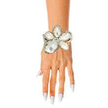 Load image into Gallery viewer, Silver Clear Crystal Flower Hinge Cuff
