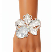 Load image into Gallery viewer, Silver Clear Crystal Flower Hinge Cuff

