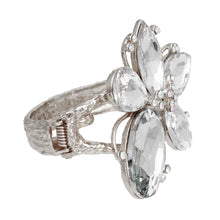 Load image into Gallery viewer, Silver Clear Crystal Flower Hinge Cuff
