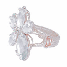 Load image into Gallery viewer, Silver Clear Crystal Flower Hinge Cuff
